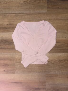Hollister Light Pink Ribbed V-Neck Long Sleeve Top